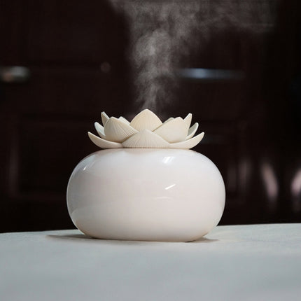 Lotus Ceramic Nano Spray Hydrating Aroma Humidifier Air Purifier(White Flower + White Body Ceramic)-garmade.com