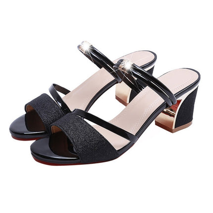 Thick With Open Toe Fish Mouth Sandals, Shoe Size:36(Black)-garmade.com