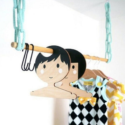 Wooden Boy Hanger Children Room Children Clothing Store Decorative Photography Props(Yellow)-garmade.com