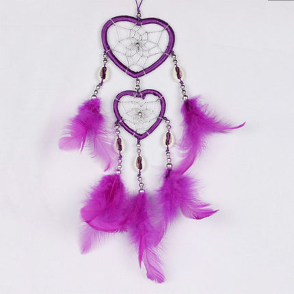 2 PCS Dreamcatcher Pendant Up And Down Double Ring Peach Heart Dream Catcher( Rose Red)-garmade.com