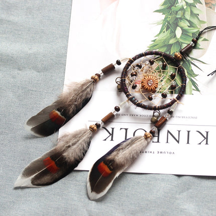 Retro Single Ring Feather Dream Catcher Hanging Window Decoration-garmade.com