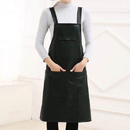 Waterproof Oil Proof Soft Leather Thick Wear-resistant Men and Women Overalls Apron(Black)-garmade.com