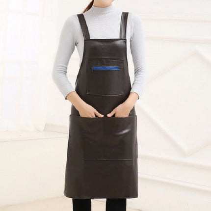 Waterproof Oil Proof Soft Leather Thick Wear-resistant Men and Women Overalls Apron(Coffee)-garmade.com