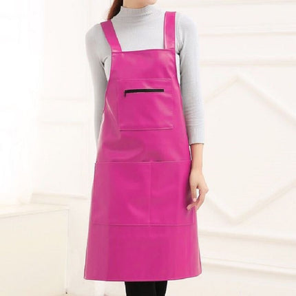 Waterproof Oil Proof Soft Leather Thick Wear-resistant Men and Women Overalls Apron(Rose Red)-garmade.com