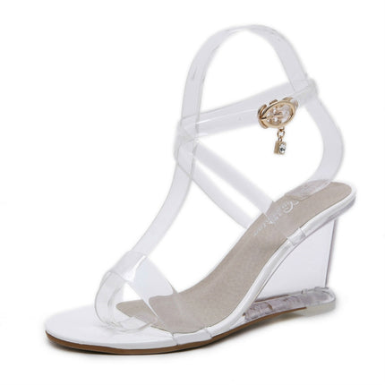 Transparent PVC Peep Toe Stiletto High-Heeled, Shoe Size:34(White)-garmade.com