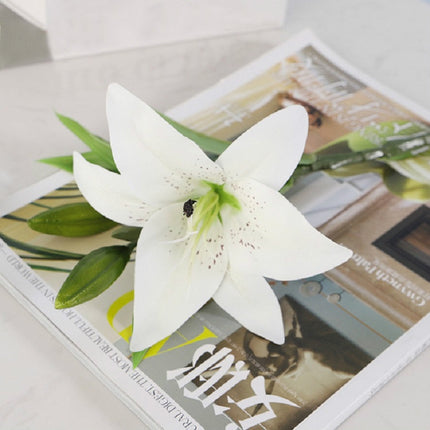 3 Branches Simulation Mini Lily Plastic Fake Flower Home Decoration Photography Wedding Supplies(White)-garmade.com