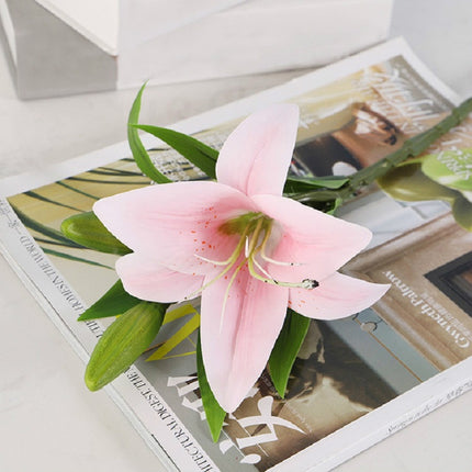 3 Branches Simulation Mini Lily Plastic Fake Flower Home Decoration Photography Wedding Supplies(Light Pink)-garmade.com