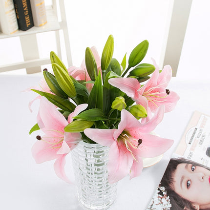 3 Branches Simulation Mini Lily Plastic Fake Flower Home Decoration Photography Wedding Supplies(Light Pink)-garmade.com