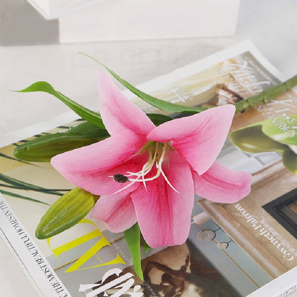 3 Branches Simulation Mini Lily Plastic Fake Flower Home Decoration Photography Wedding Supplies(Pink)-garmade.com