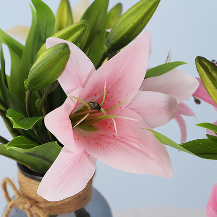 3 Branches Simulation Mini Lily Plastic Fake Flower Home Decoration Photography Wedding Supplies(Pink)-garmade.com