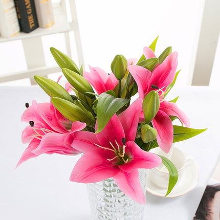 3 Branches Simulation Mini Lily Plastic Fake Flower Home Decoration Photography Wedding Supplies(Pink)-garmade.com