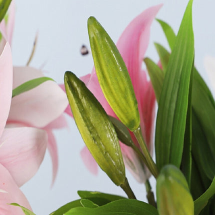 3 Branches Simulation Mini Lily Plastic Fake Flower Home Decoration Photography Wedding Supplies(Pink)-garmade.com