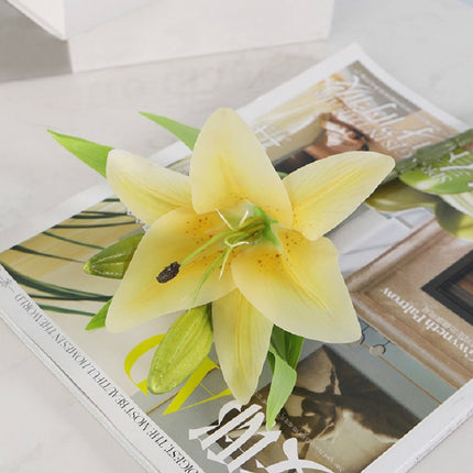 3 Branches Simulation Mini Lily Plastic Fake Flower Home Decoration Photography Wedding Supplies(Yellow)-garmade.com