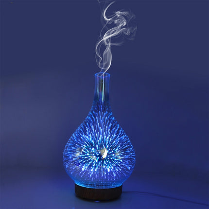 STB-XB10 3D Fireworks 7 Colors LED Night Light Air Humidifier Aroma Essential Oil Diffuser Mist Maker, Plug Type:EU Plug(Dark Wood Grain)-garmade.com