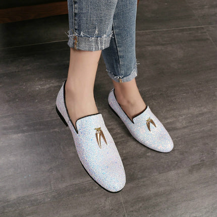 Men Pointed Toe Solid Color Casual Shine Loafer, Size:37(White)-garmade.com