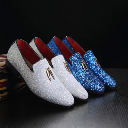 Men Pointed Toe Solid Color Casual Shine Loafer, Size:37(White)-garmade.com