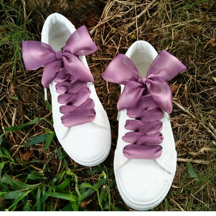 Gradient Color 4cm Width Satin Silk Ribbon Shoelaces Sneaker Sport Shoes White Shoes Laces, Length:60cm(Yellow Brown)-garmade.com
