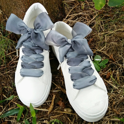 Gradient Color 4cm Width Satin Silk Ribbon Shoelaces Sneaker Sport Shoes White Shoes Laces, Length:60cm(Yellow Grey)-garmade.com