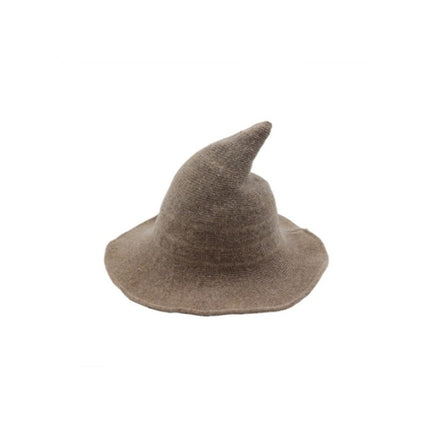 Halloween Personality Wizard Steeple Great Brim Wool Cap(Camel)-garmade.com