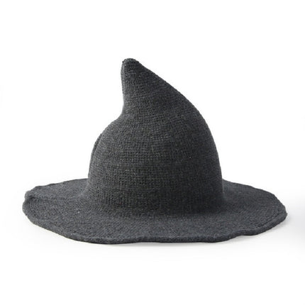 Halloween Personality Wizard Steeple Great Brim Wool Cap(Dark Grey)-garmade.com