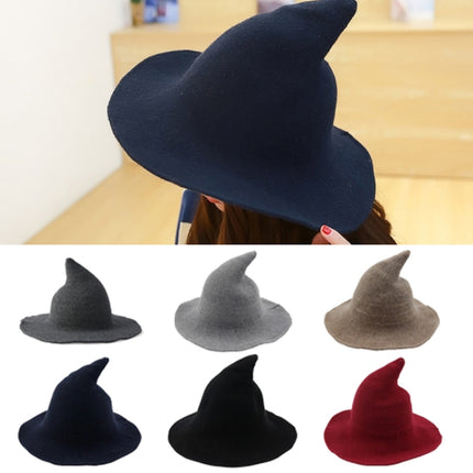 Halloween Personality Wizard Steeple Great Brim Wool Cap(Black)-garmade.com