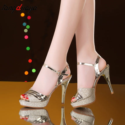 Waterproof Platform Word Buckle Fish Mouth High Heels, Shoe Size:37 (Silver)-garmade.com