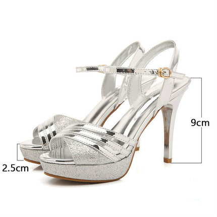 Waterproof Platform Word Buckle Fish Mouth High Heels, Shoe Size:39 (Silver)-garmade.com