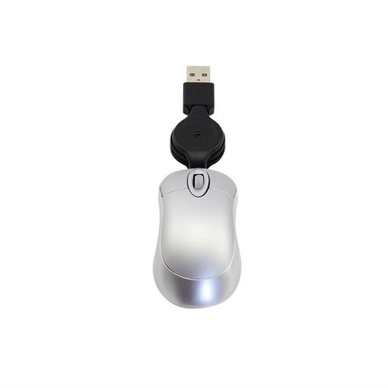 Mini Computer Mouse Retractable USB Cable Optical Ergonomic1600 DPI Portable Small Mice for Laptop(Silver)-garmade.com