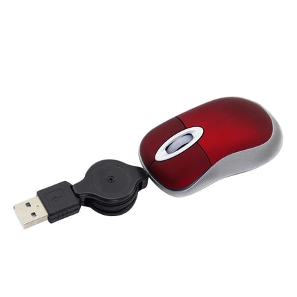 Mini Computer Mouse Retractable USB Cable Optical Ergonomic1600 DPI Portable Small Mice for Laptop(Red)-garmade.com