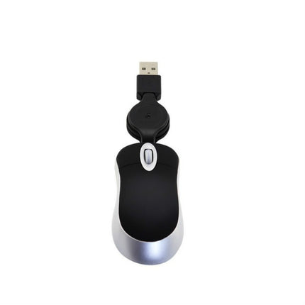 Mini Computer Mouse Retractable USB Cable Optical Ergonomic1600 DPI Portable Small Mice for Laptop(Black)-garmade.com