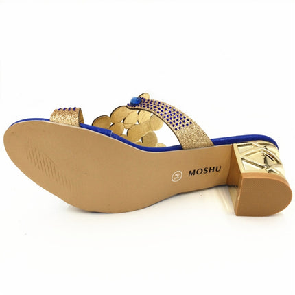 Fashion Thick Heel Rhinestone Fish Mouth Slippers, Size:37(Gold)-garmade.com