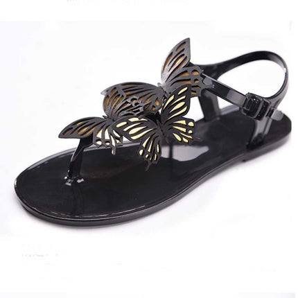Peep Toe Jelly Butterfly Flip Flops Summer, Shoe Size:35(Black)-garmade.com