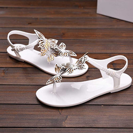 Peep Toe Jelly Butterfly Flip Flops Summer, Shoe Size:35(Black)-garmade.com