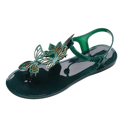 Peep Toe Jelly Butterfly Flip Flops Summer, Shoe Size:35(Green)-garmade.com
