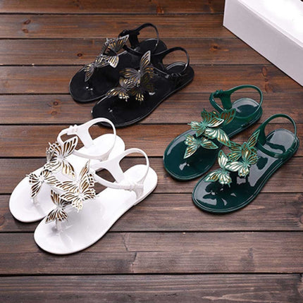 Peep Toe Jelly Butterfly Flip Flops Summer, Shoe Size:35(Green)-garmade.com