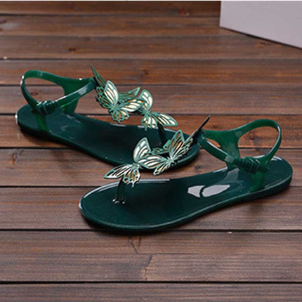 Peep Toe Jelly Butterfly Flip Flops Summer, Shoe Size:36(Green)-garmade.com