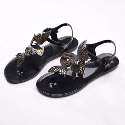 Peep Toe Jelly Butterfly Flip Flops Summer, Shoe Size:37(Black)-garmade.com