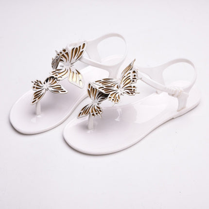 Peep Toe Jelly Butterfly Flip Flops Summer, Shoe Size:39(White)-garmade.com