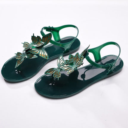 Peep Toe Jelly Butterfly Flip Flops Summer, Shoe Size:40(Green)-garmade.com