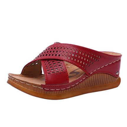 Thick-Bottomed Muffin Wedge Sandals, Shoe Size:35(Red)-garmade.com