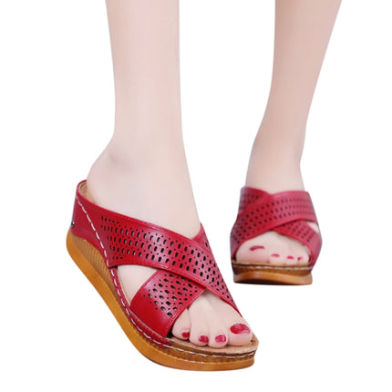 Thick-Bottomed Muffin Wedge Sandals, Shoe Size:35(Red)-garmade.com