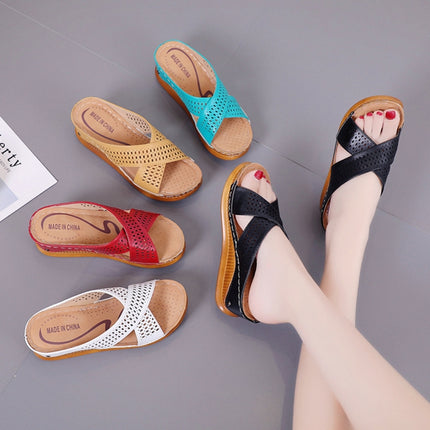 Thick-Bottomed Muffin Wedge Sandals, Shoe Size:35(Red)-garmade.com