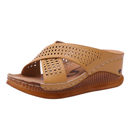 Thick-Bottomed Muffin Wedge Sandals, Shoe Size:35(Brown)-garmade.com