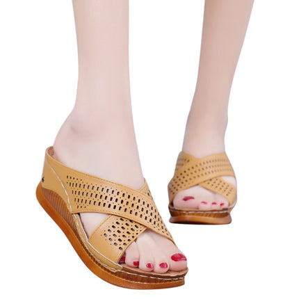 Thick-Bottomed Muffin Wedge Sandals, Shoe Size:35(Brown)-garmade.com
