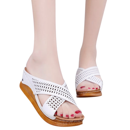Thick-Bottomed Muffin Wedge Sandals, Shoe Size:36(White)-garmade.com