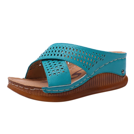 Thick-Bottomed Muffin Wedge Sandals, Shoe Size:36(Blue)-garmade.com