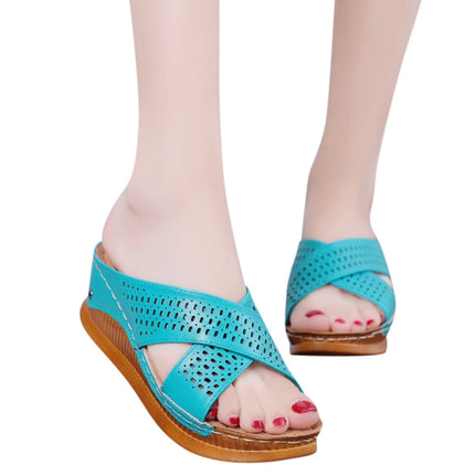 Thick-Bottomed Muffin Wedge Sandals, Shoe Size:37(Blue)-garmade.com