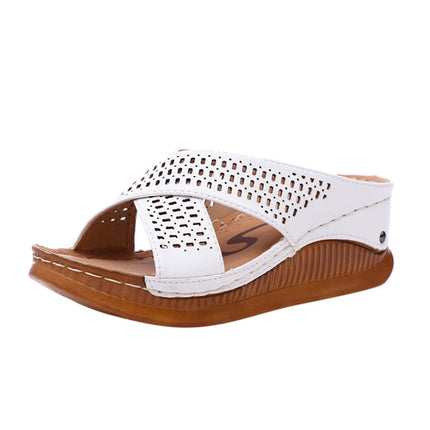 Thick-Bottomed Muffin Wedge Sandals, Shoe Size:40(White)-garmade.com
