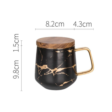 Marble Matte Gold Series Ceramic Tea Cup Coffee Mug With Wooden Lid Or Tray(Black with Lid)-garmade.com