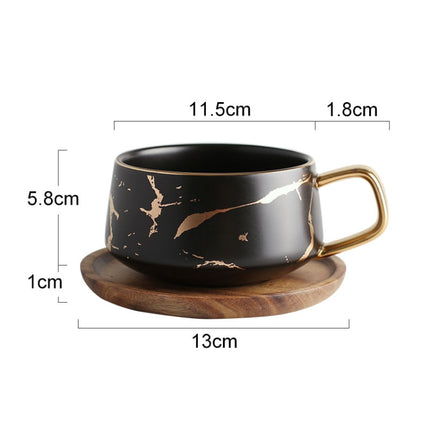 Marble Matte Gold Series Ceramic Tea Cup Coffee Mug With Wooden Lid Or Tray(Black with Tray)-garmade.com